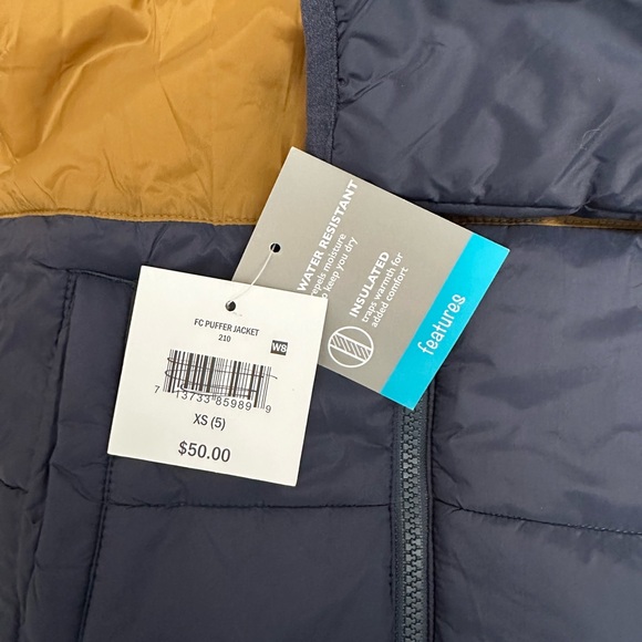 Falls Creek Boy’s 5 Puffer Jacket Coat Color Block Hood Blue Green Gold NWT - Picture 6 of 8